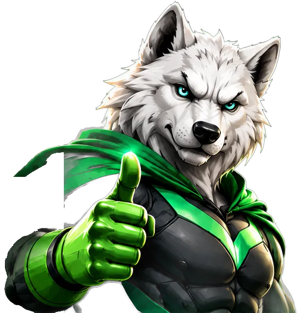 Digiwolves wolf mascot giving a thumbs up