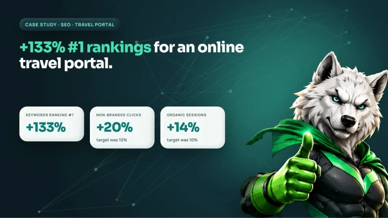 Travel portal SEO case study cover showing 133% more keywords ranking in position one