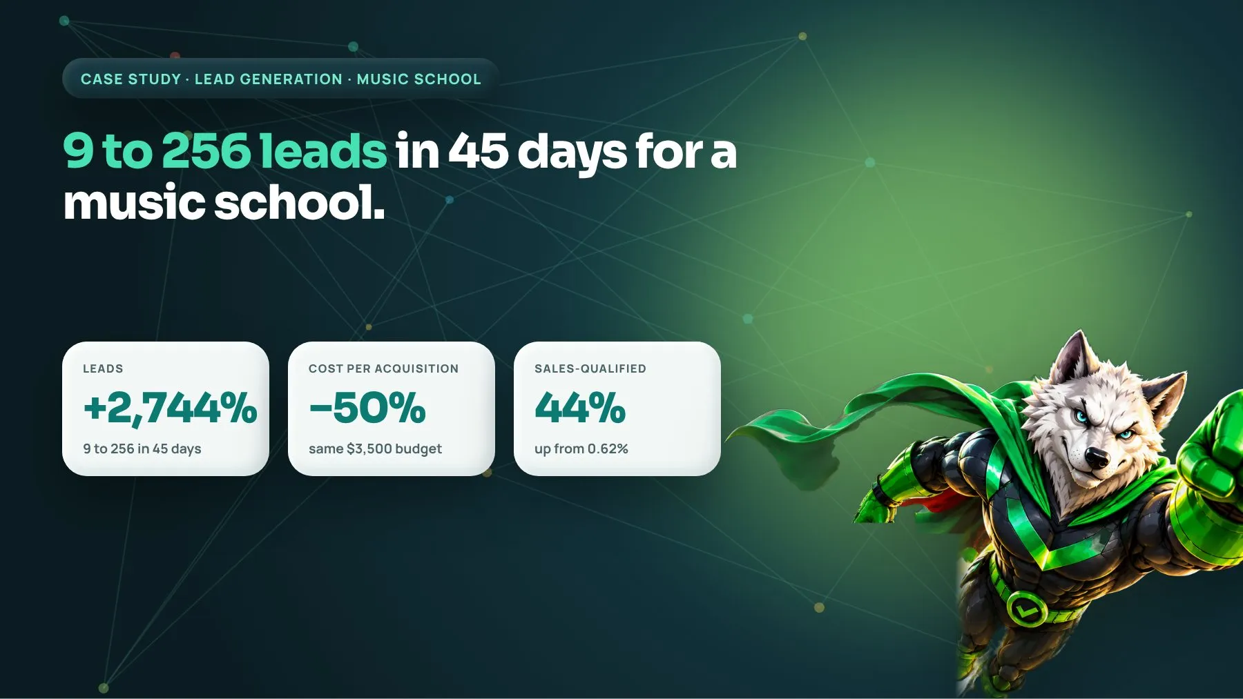 A music school went from 9 leads to 256 in 45 days: case study by Digiwolves, digital marketing agency