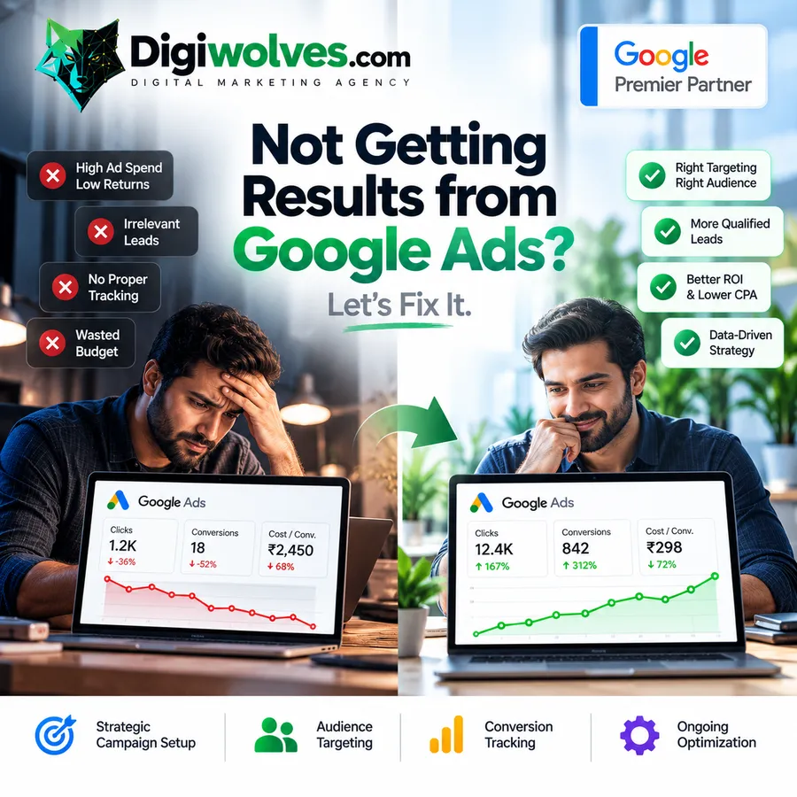 Not getting results from Google Ads? Digiwolves fixes wasted budget, irrelevant leads and missing tracking